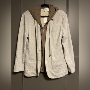 NWT Elevenses Light Gray Blazer with Brown Hood